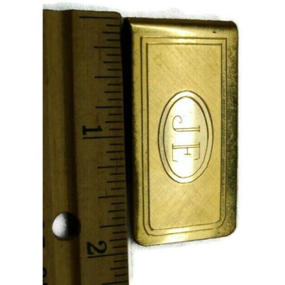Money Clip Monogramed "JE" Gold Plated Credit Card Cash ID Holder - Picture 5 of 8